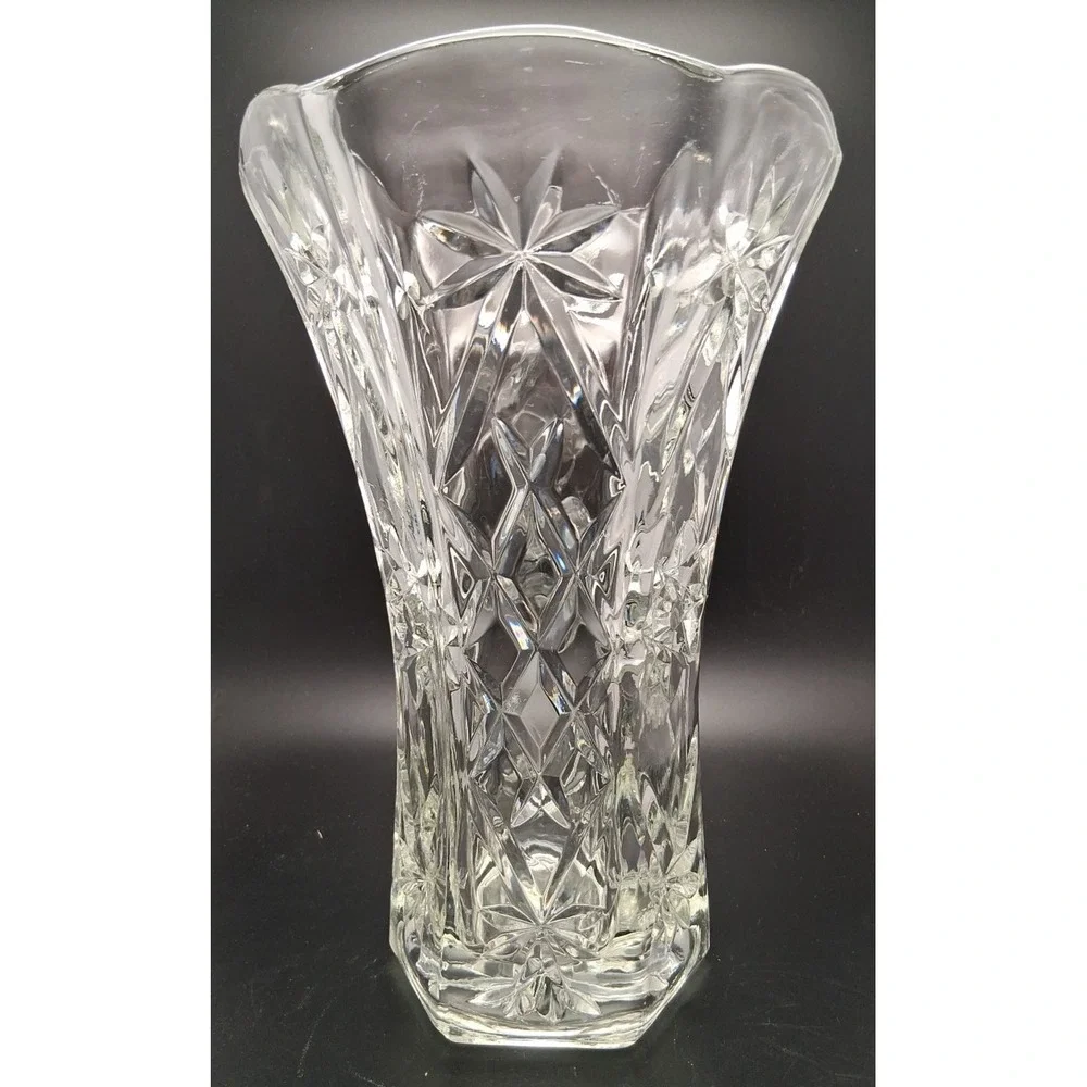 Vintage Hazel Atlas‎ Starburst Pressed Glass Vase 10 in.